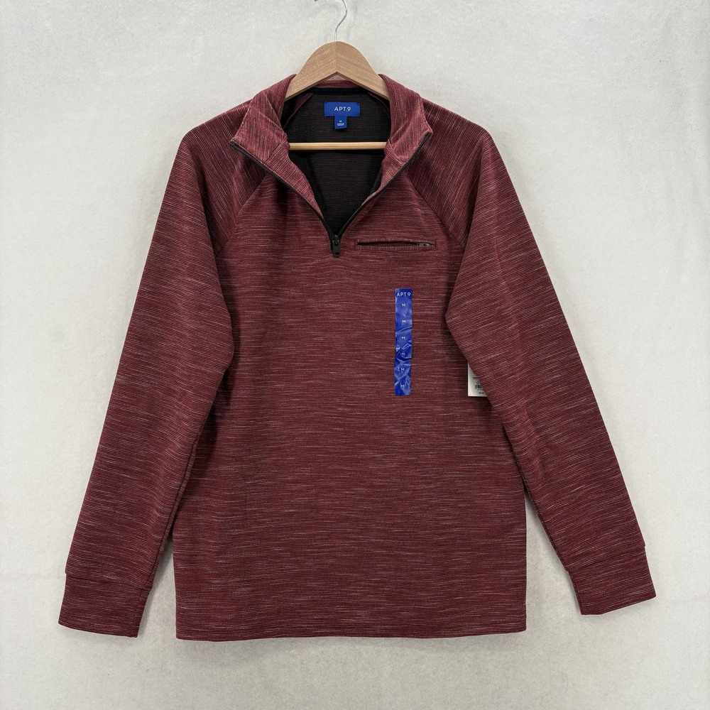 Apt. 9 Pullover Mens Medium Red 1/4 Zip Mock Neck Stretch Knit Top Casual NWT
